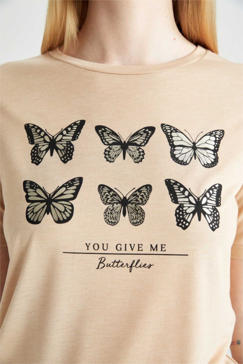 WOMAN Vison Relax Fit Short Sleeve Butterfly Print T-Shirt