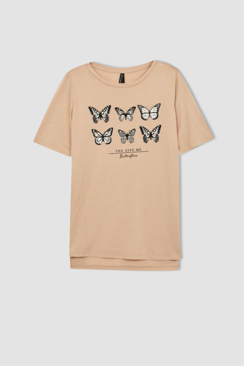 WOMAN Vison Relax Fit Short Sleeve Butterfly Print T-Shirt