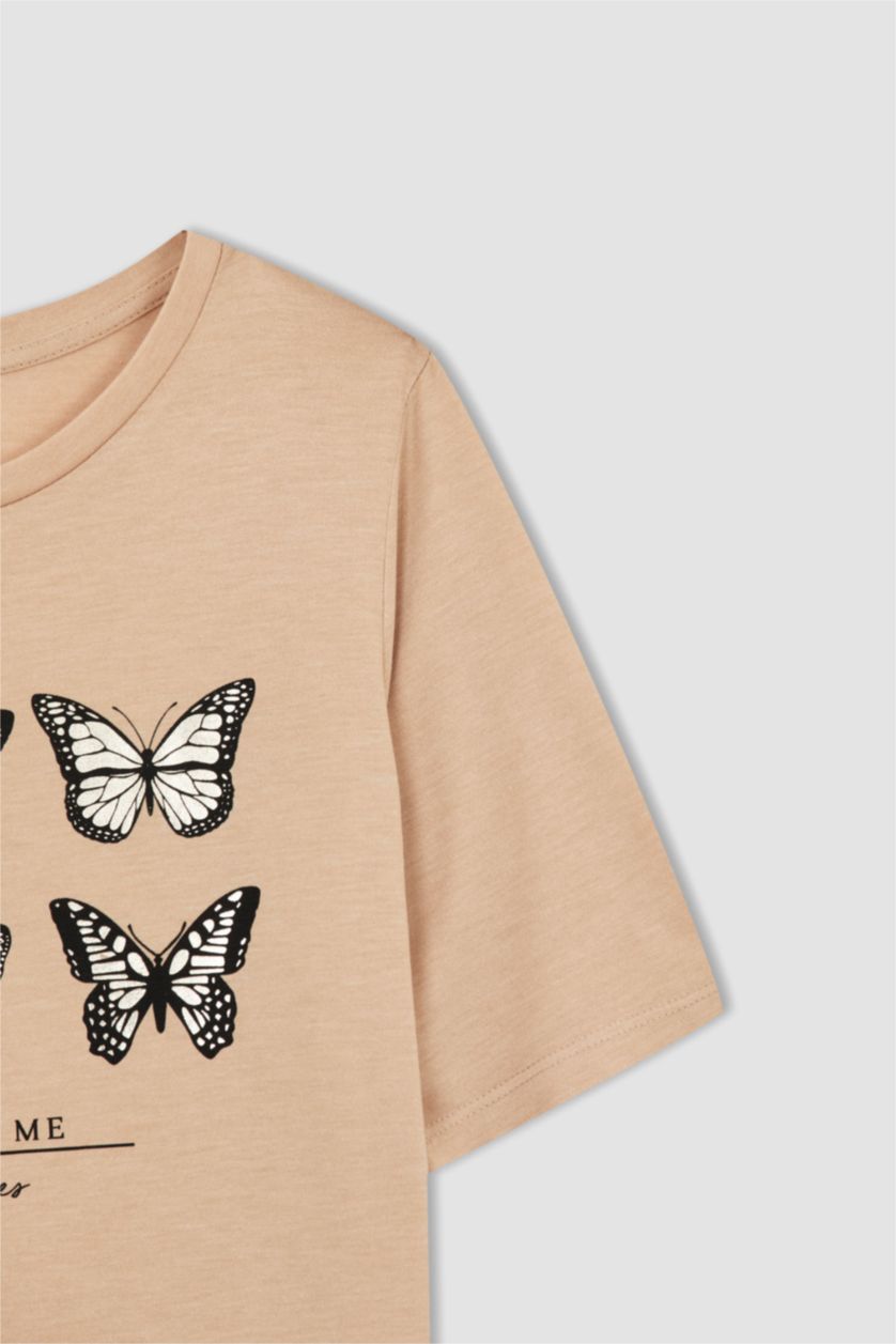 WOMAN Vison Relax Fit Short Sleeve Butterfly Print T-Shirt