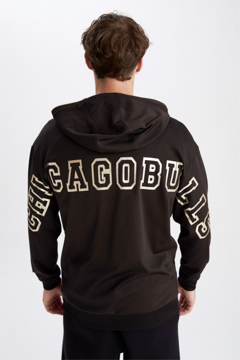 MAN Black Defacto Fit NBA Chicago Bulls Boxy Fit Cardigan