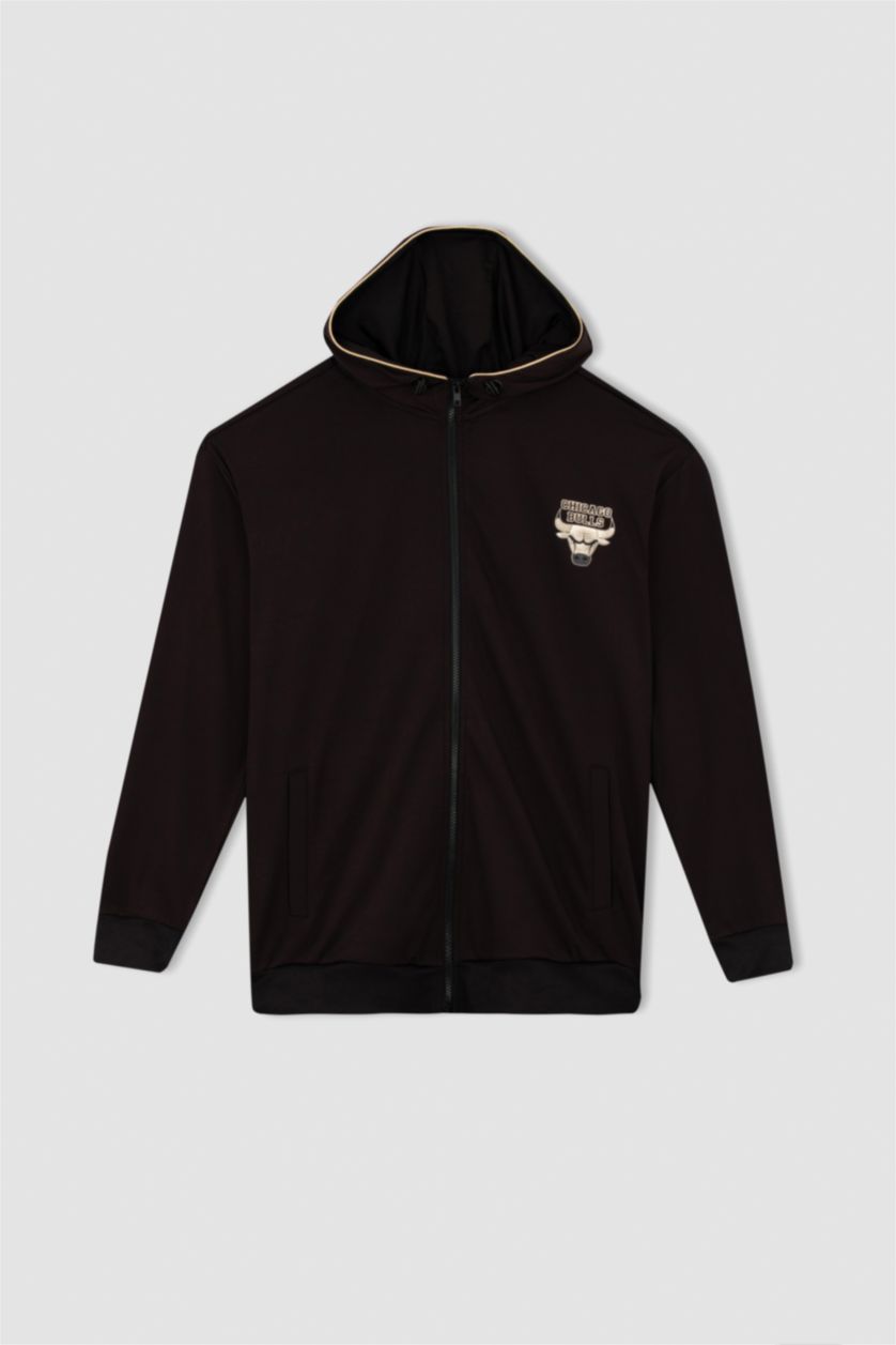 MAN Black Defacto Fit NBA Chicago Bulls Boxy Fit Cardigan