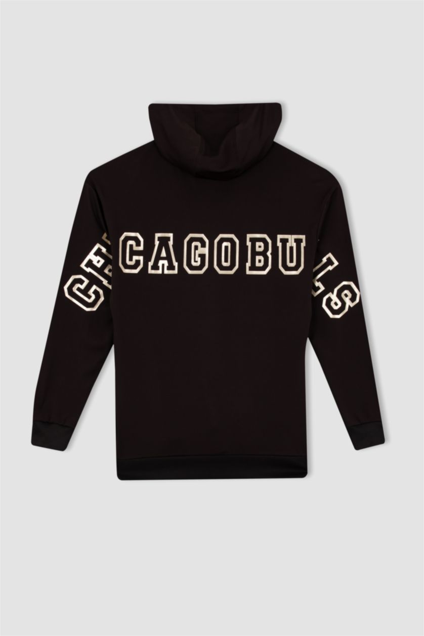 MAN Black Defacto Fit NBA Chicago Bulls Boxy Fit Cardigan