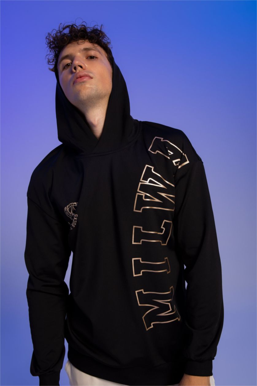 Erkek Siyah Comfort Fıt Skuba Dalgıç Kumaş Sweatshirt