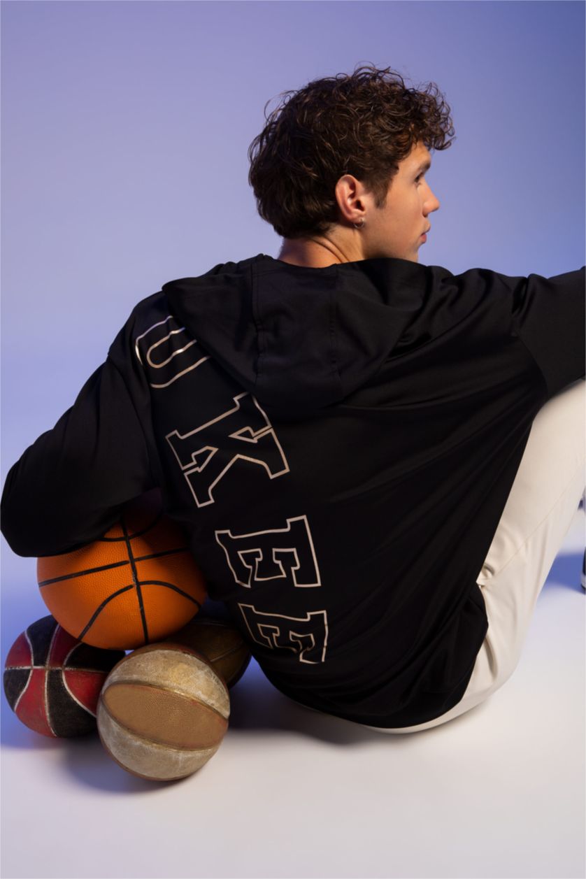 Erkek Siyah Comfort Fıt Skuba Dalgıç Kumaş Sweatshirt