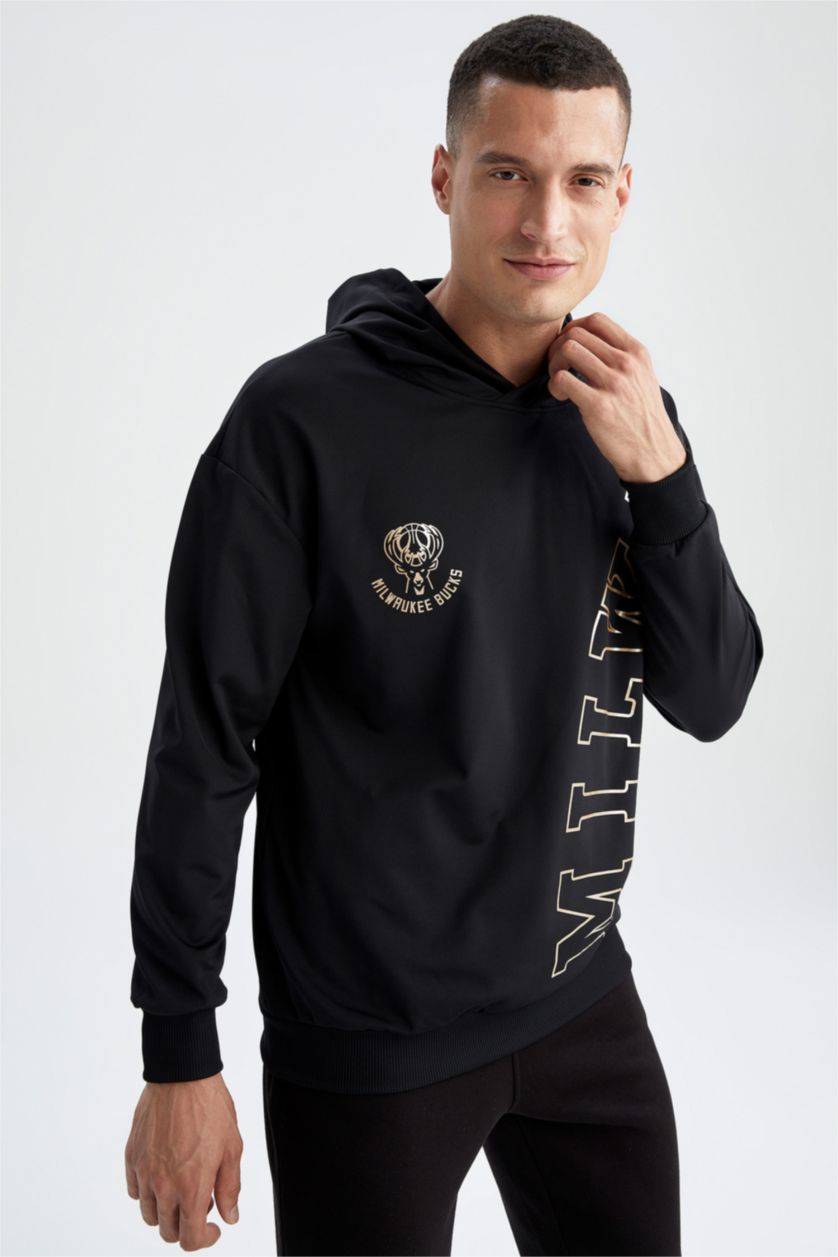 Erkek Siyah Comfort Fıt Skuba Dalgıç Kumaş Sweatshirt