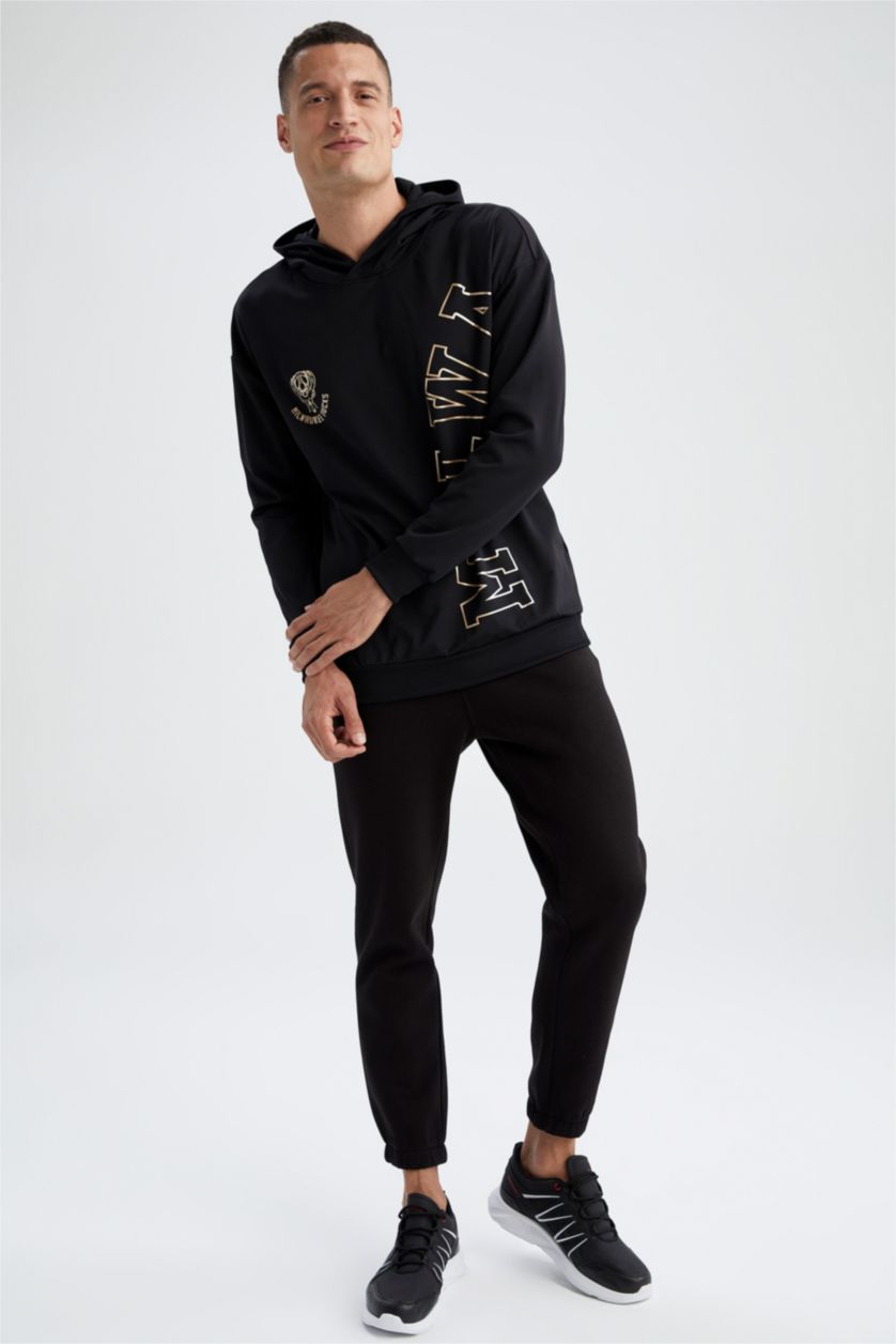 Erkek Siyah Comfort Fıt Skuba Dalgıç Kumaş Sweatshirt