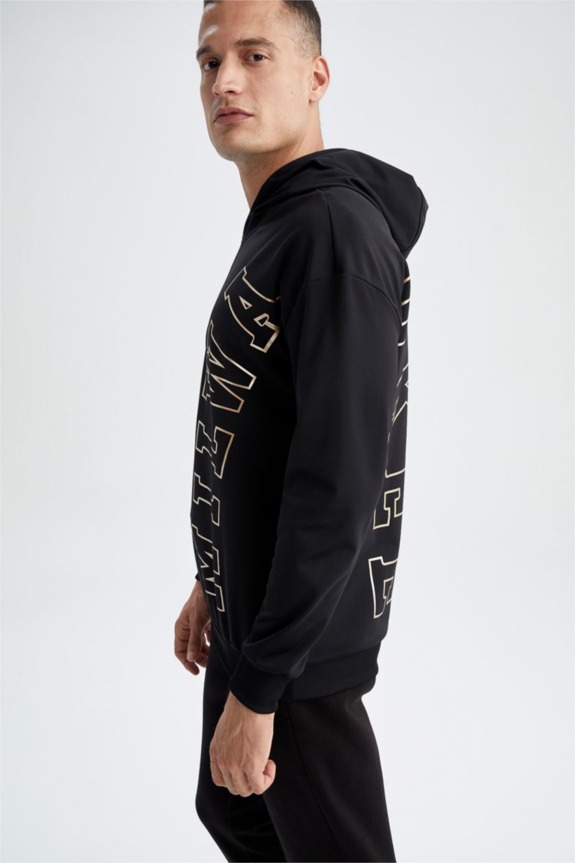 Erkek Siyah Comfort Fıt Skuba Dalgıç Kumaş Sweatshirt