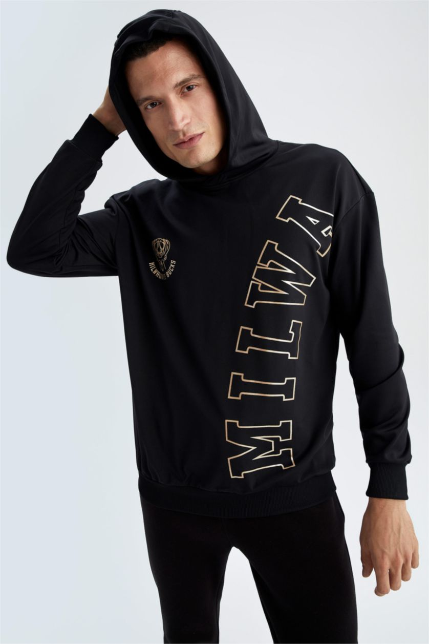 Erkek Siyah Comfort Fıt Skuba Dalgıç Kumaş Sweatshirt