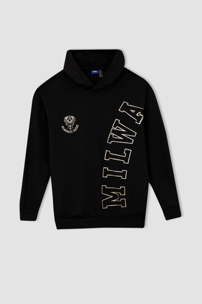 Erkek Siyah Comfort Fıt Skuba Dalgıç Kumaş Sweatshirt