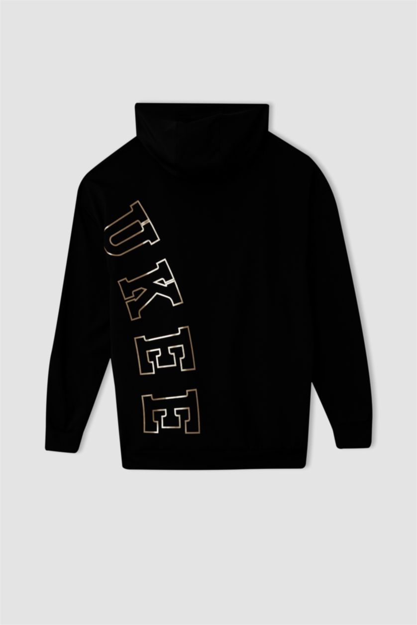 Erkek Siyah Comfort Fıt Skuba Dalgıç Kumaş Sweatshirt