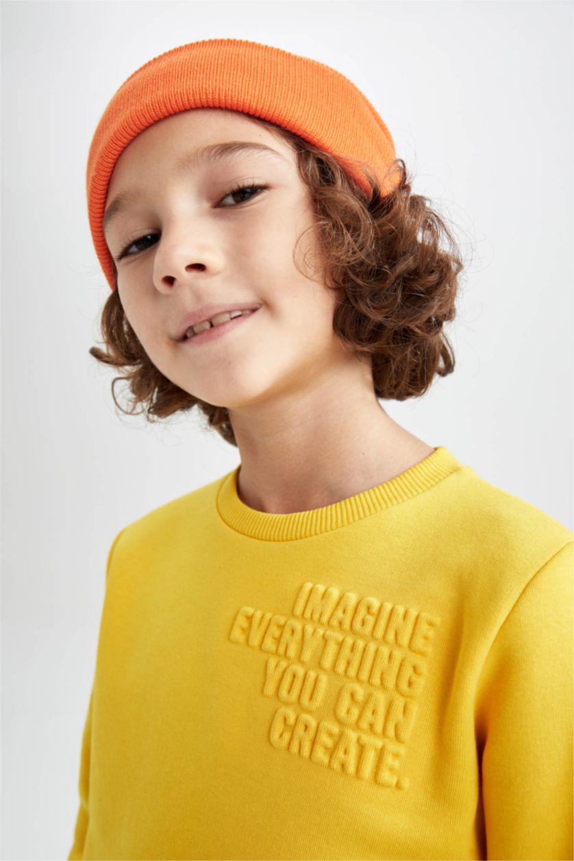 Boys & Teens Yellow Regular Fit Crew Neck Sweatshirt