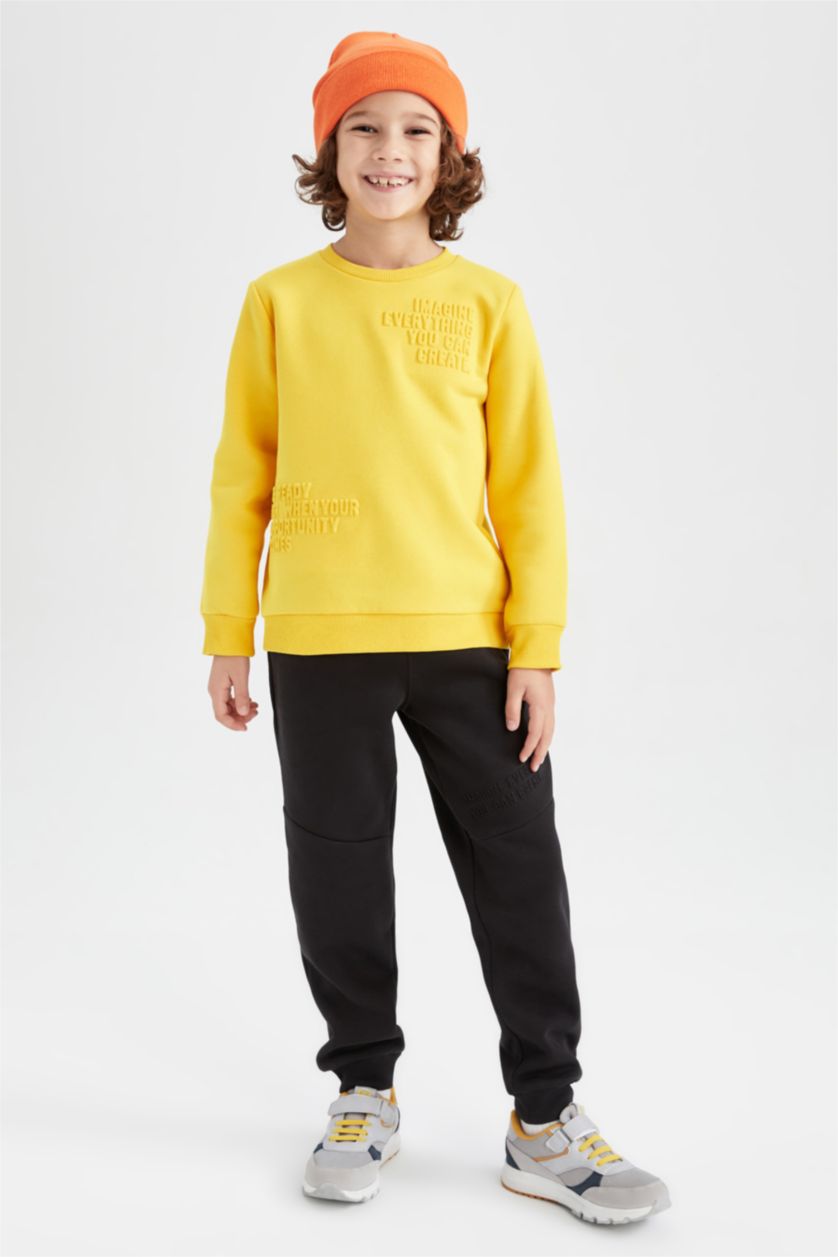 Boys & Teens Yellow Regular Fit Crew Neck Sweatshirt