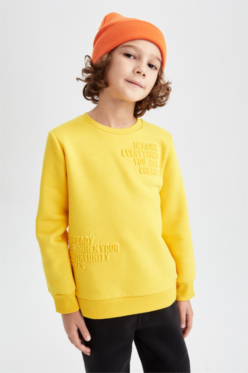 Boys & Teens Yellow Regular Fit Crew Neck Sweatshirt