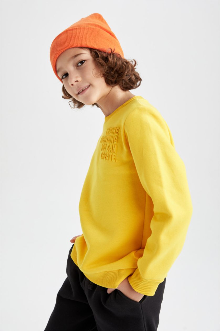 Boys & Teens Yellow Regular Fit Crew Neck Sweatshirt
