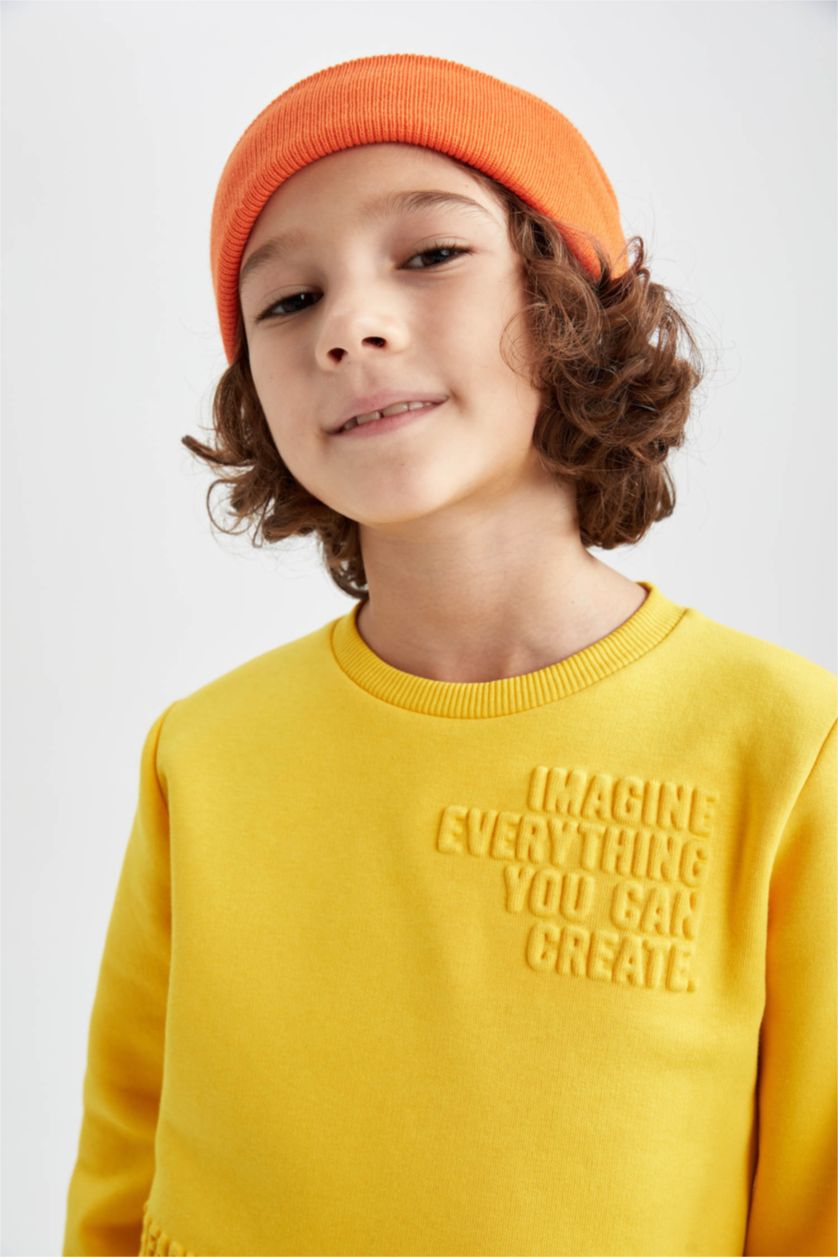 Boys & Teens Yellow Regular Fit Crew Neck Sweatshirt