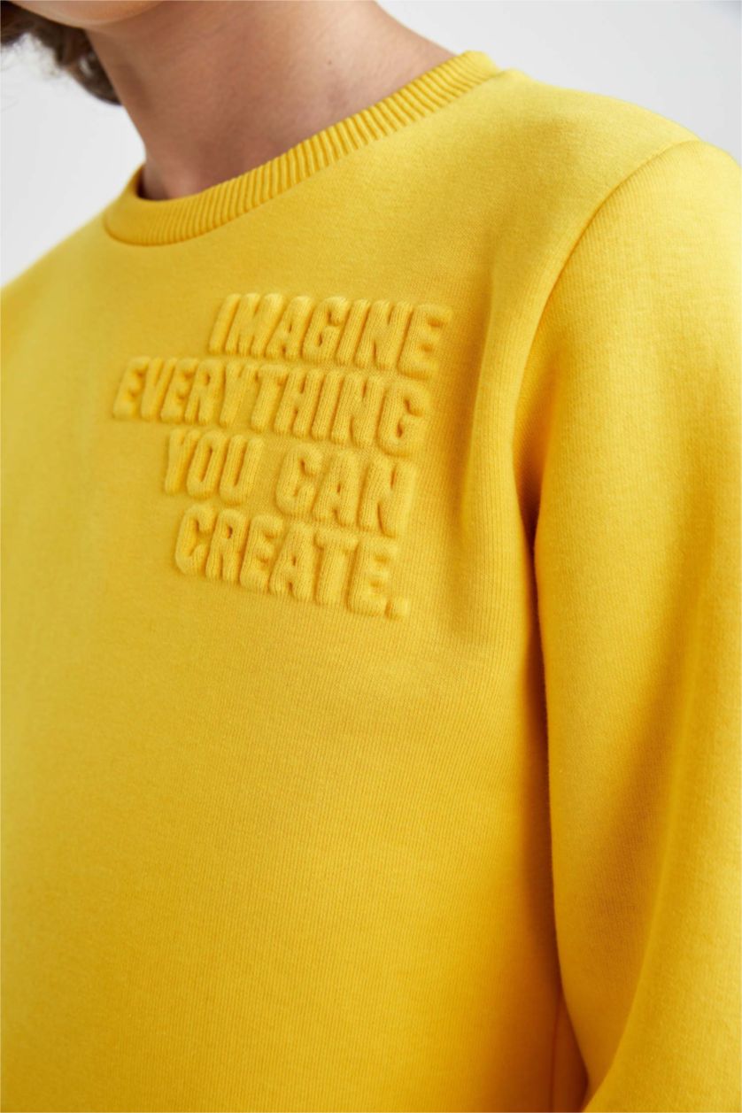 Boys & Teens Yellow Regular Fit Crew Neck Sweatshirt