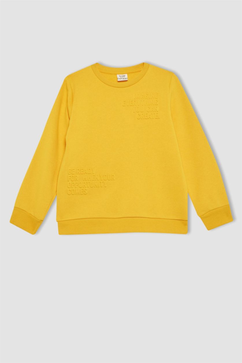 Boys & Teens Yellow Regular Fit Crew Neck Sweatshirt