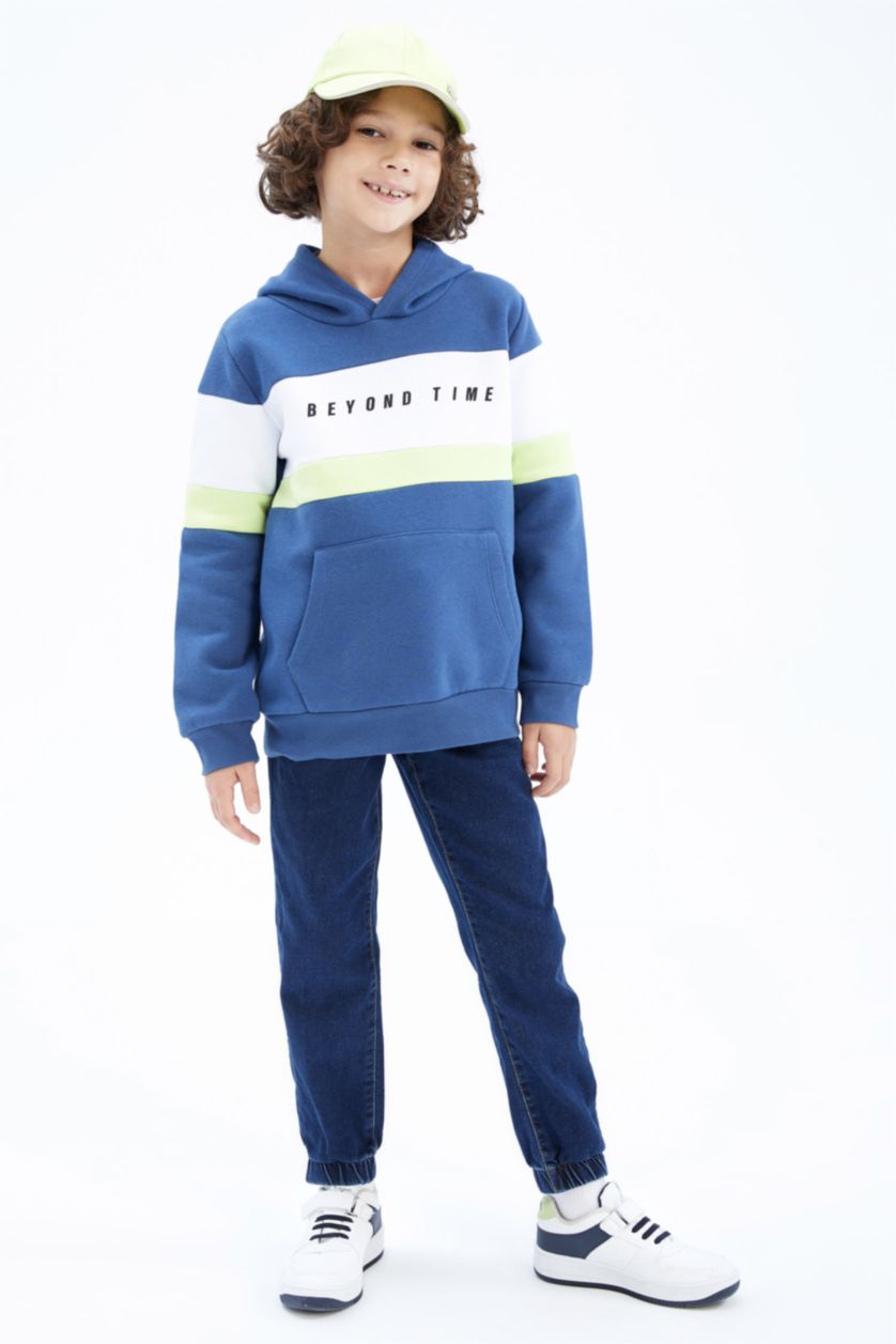 GARÇONS Indigo Sweat- Shirt Tissu Sweat Épais Coupe Régulière À capuche Kangaroo