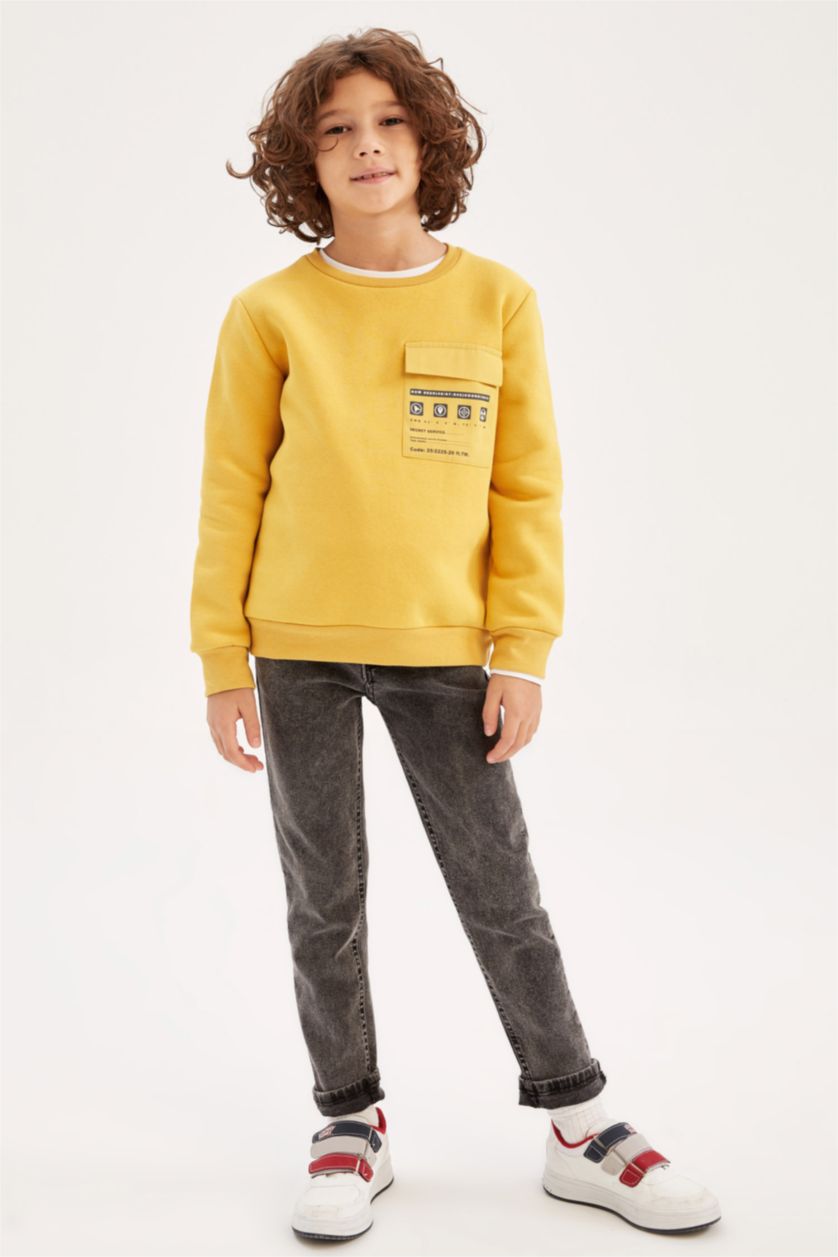 Мальчики и подростки Желтый Свитшот стандартного кроя из плотной ткани для мальчиков