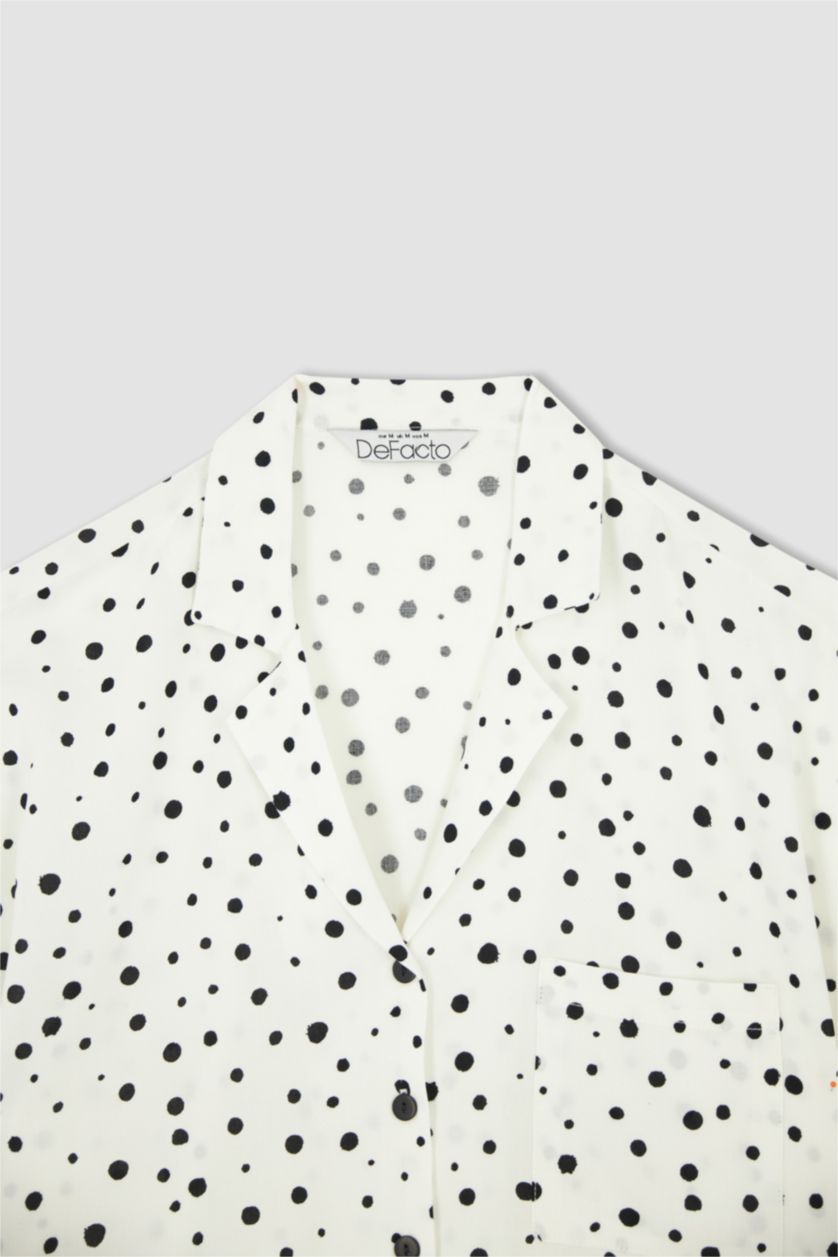 WOMAN White V Neck Short Sleeve Polka Dot Print Shirt