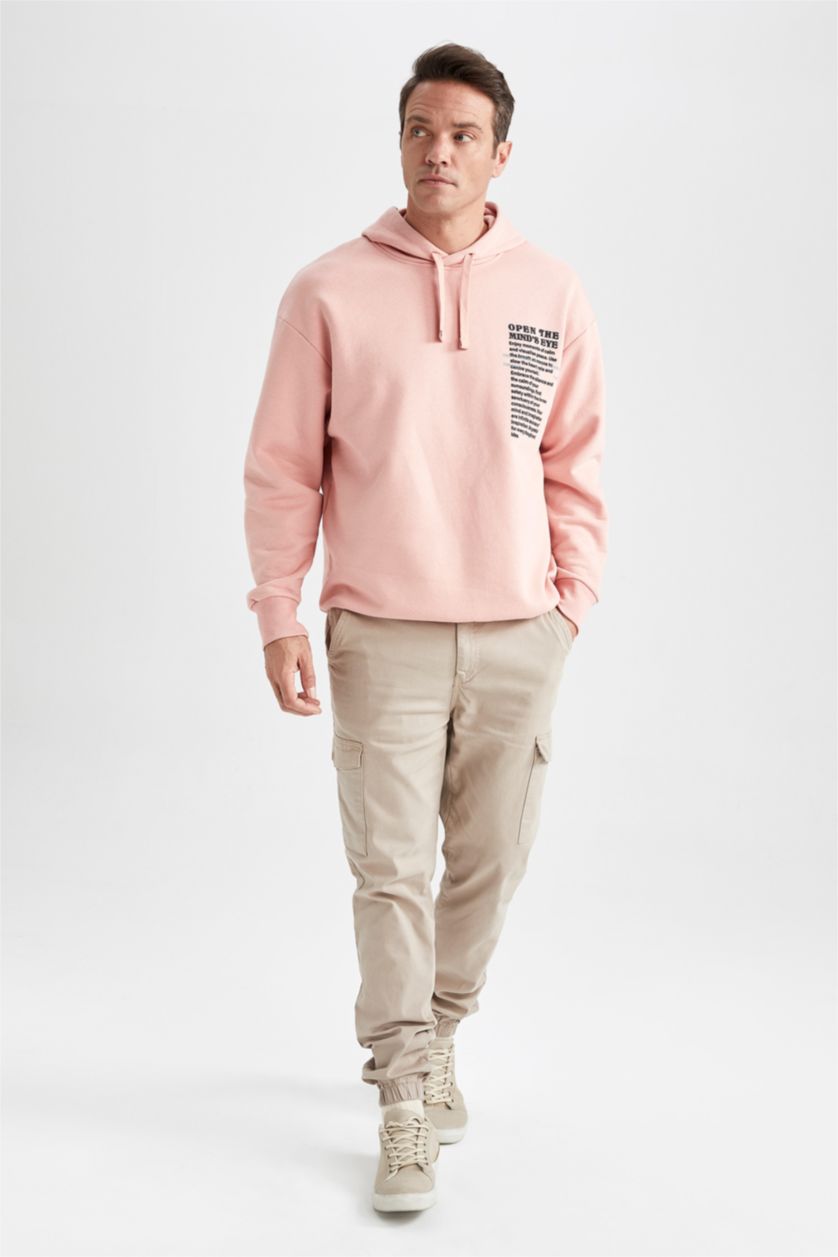 HOMME Orange Sweat-shirt à capuche en tissu épais imprimé au dos surdimensionné avec plumes douces