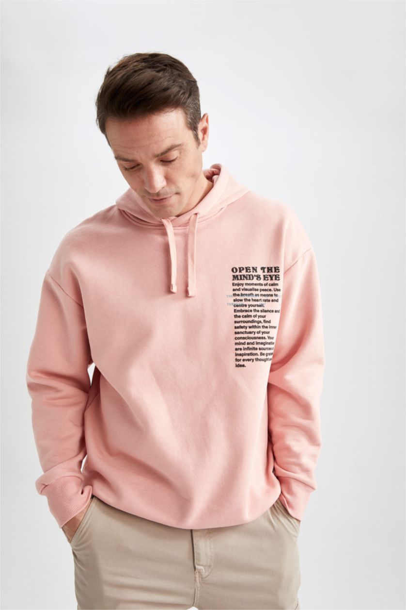 HOMME Orange Sweat-shirt à capuche en tissu épais imprimé au dos surdimensionné avec plumes douces