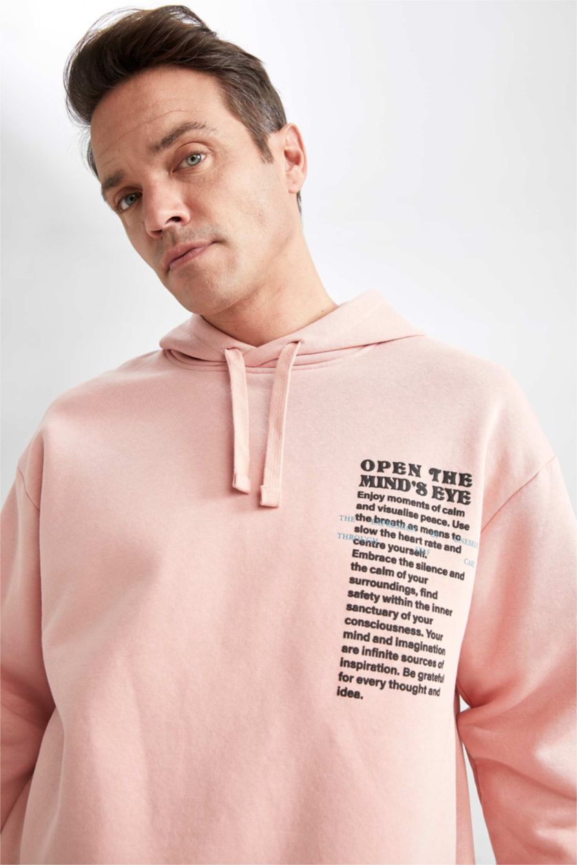 HOMME Orange Sweat-shirt à capuche en tissu épais imprimé au dos surdimensionné avec plumes douces