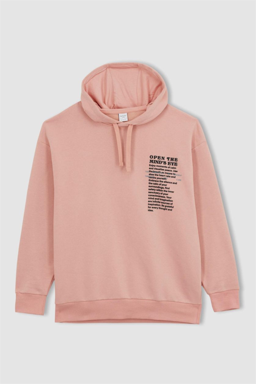 HOMME Orange Sweat-shirt à capuche en tissu épais imprimé au dos surdimensionné avec plumes douces