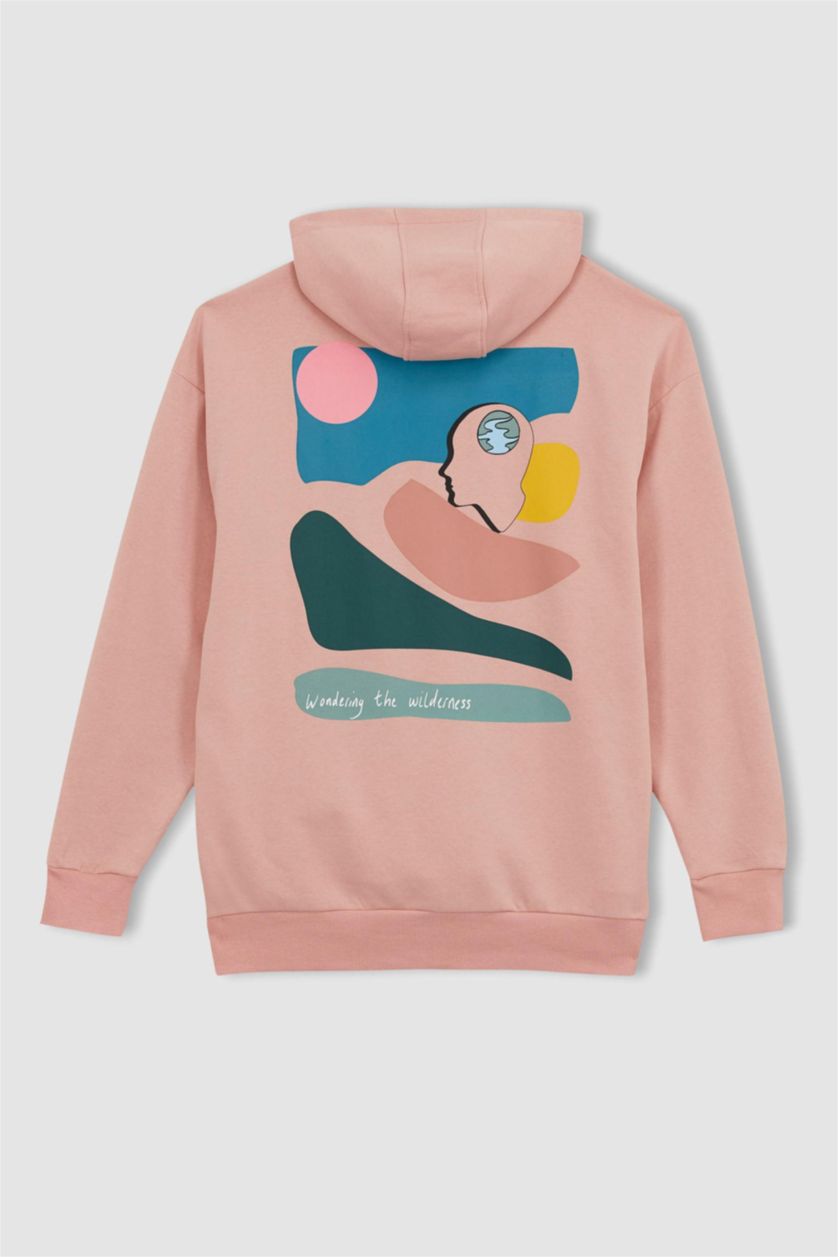 HOMME Orange Sweat-shirt à capuche en tissu épais imprimé au dos surdimensionné avec plumes douces