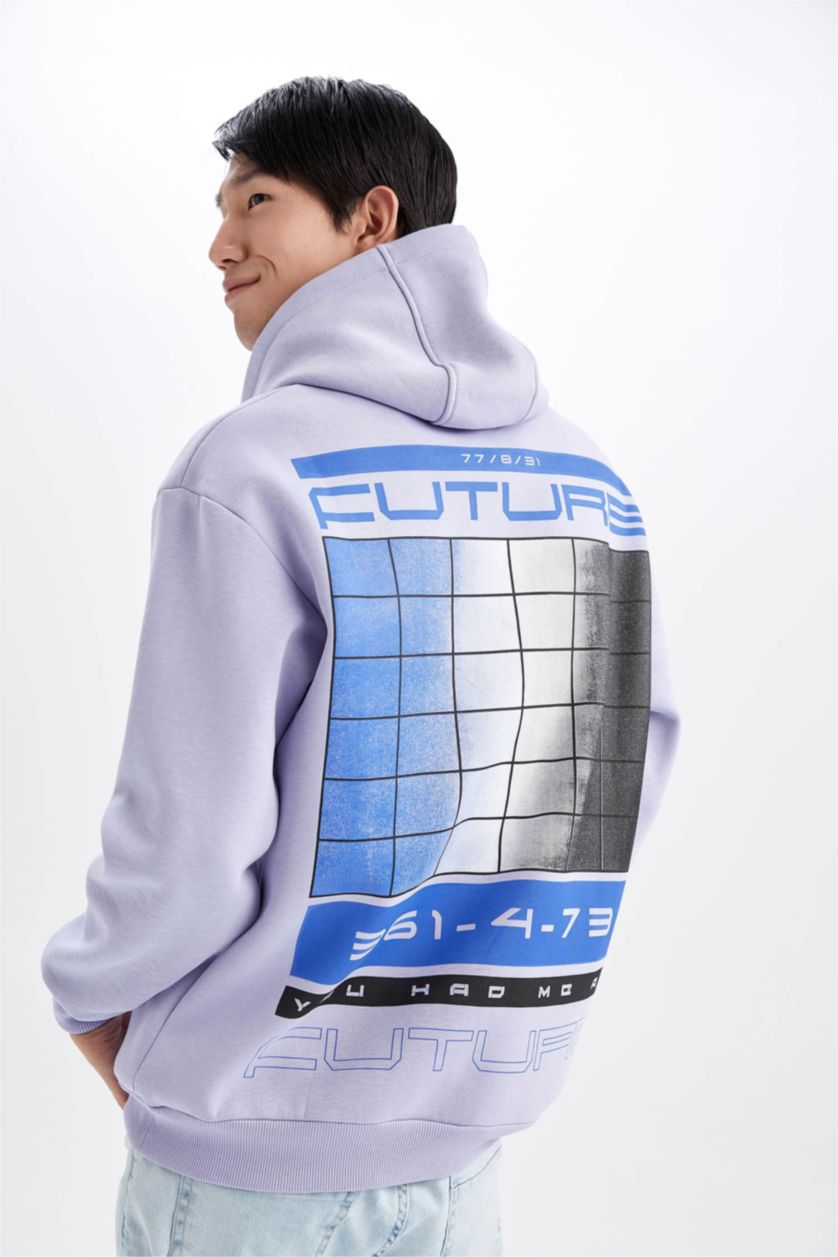 HOMME Violet Sweat À Capuche İmprimé Oversize Avec Plume Douce À L'İntérieur