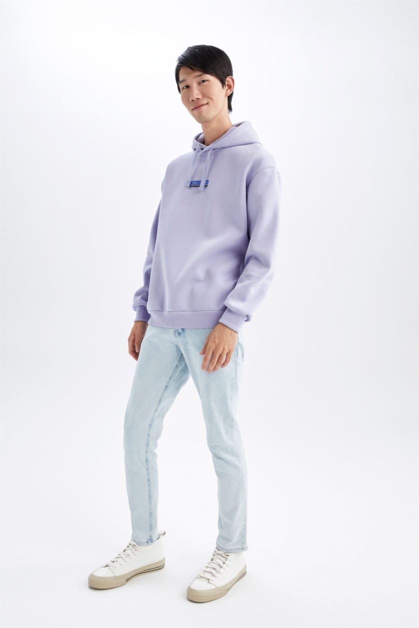HOMME Violet Sweat À Capuche İmprimé Oversize Avec Plume Douce À L'İntérieur