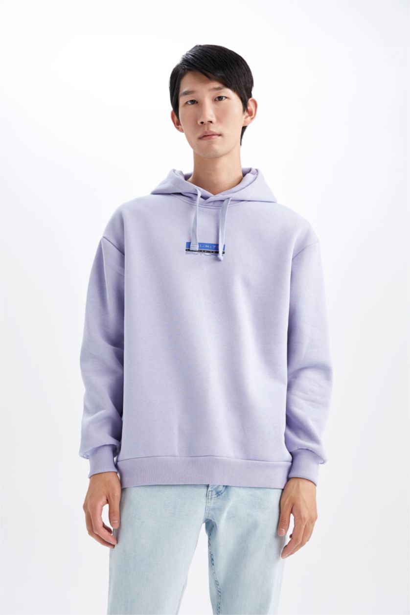 HOMME Violet Sweat À Capuche İmprimé Oversize Avec Plume Douce À L'İntérieur