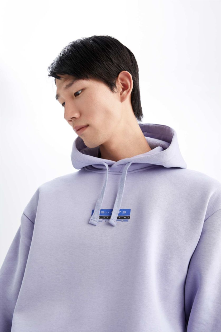 HOMME Violet Sweat À Capuche İmprimé Oversize Avec Plume Douce À L'İntérieur