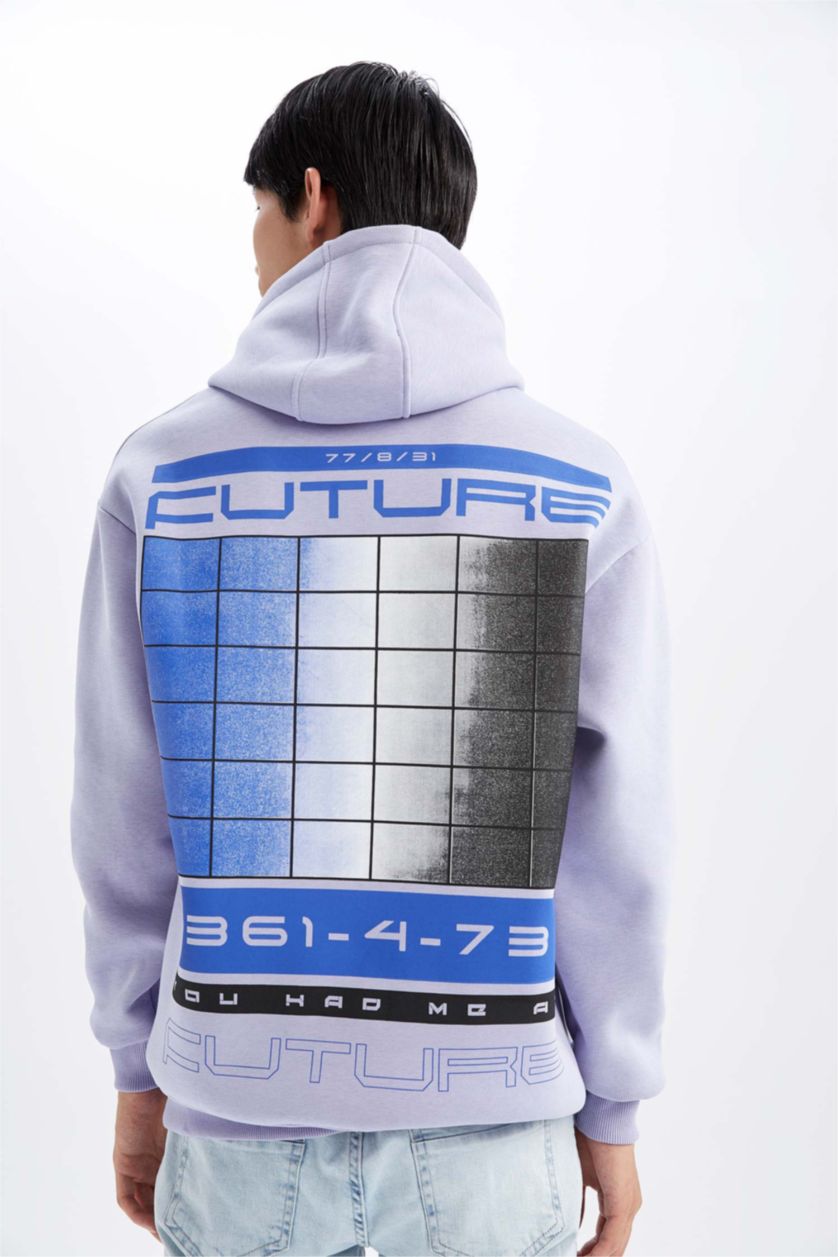 HOMME Violet Sweat À Capuche İmprimé Oversize Avec Plume Douce À L'İntérieur