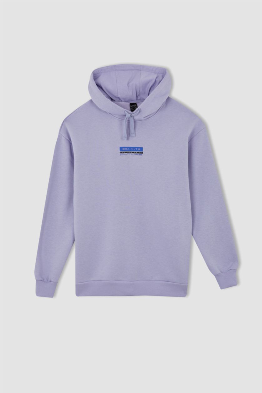 HOMME Violet Sweat À Capuche İmprimé Oversize Avec Plume Douce À L'İntérieur