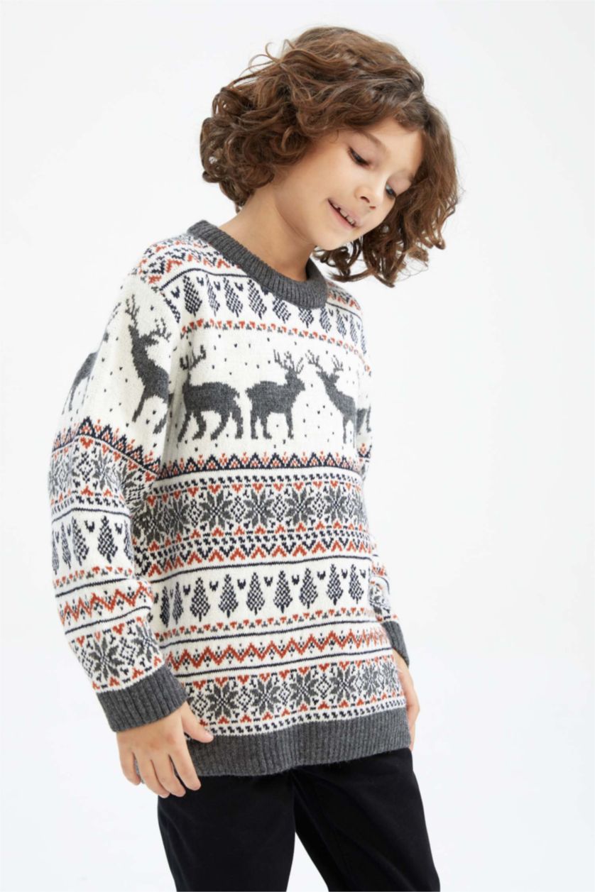 Хлопчачий Бежевий Пуловер стандартного крою з круглим вирізом для хлопчиків