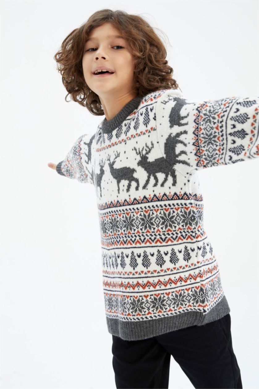 Хлопчачий Бежевий Пуловер стандартного крою з круглим вирізом для хлопчиків