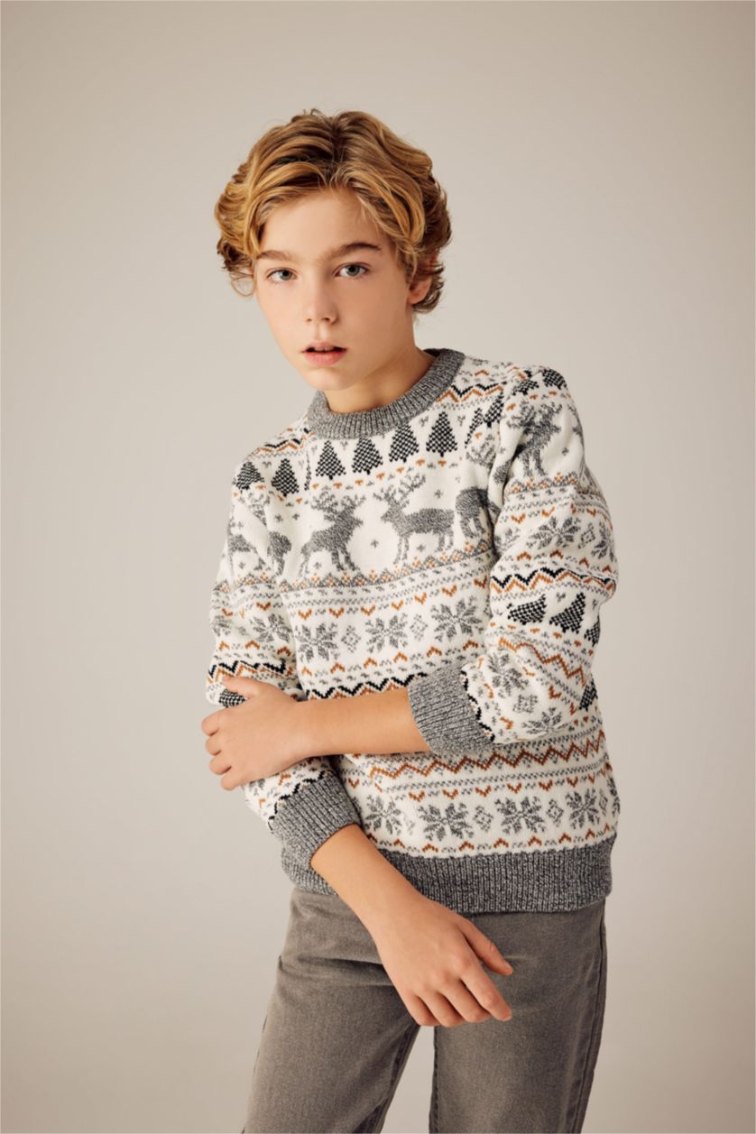 GARÇONS Écru Pull-Over De Noël Col Rond Pour Garçon