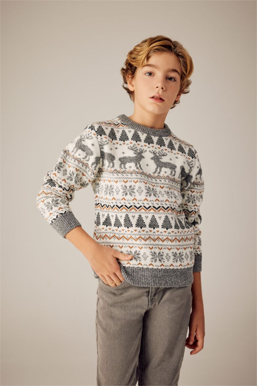 GARÇONS Écru Pull-Over De Noël Col Rond Pour Garçon