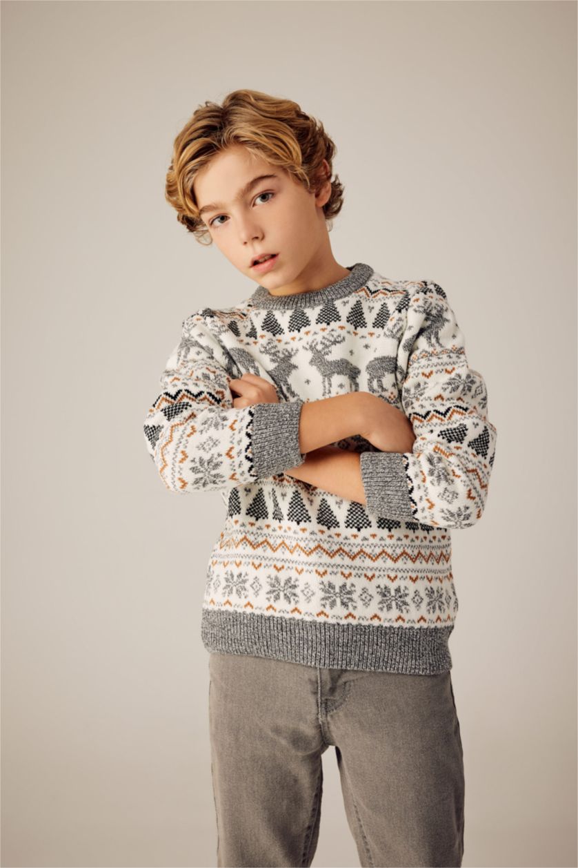 GARÇONS Écru Pull-Over De Noël Col Rond Pour Garçon