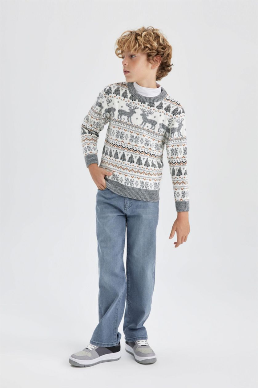 GARÇONS Écru Pull-Over De Noël Col Rond Pour Garçon