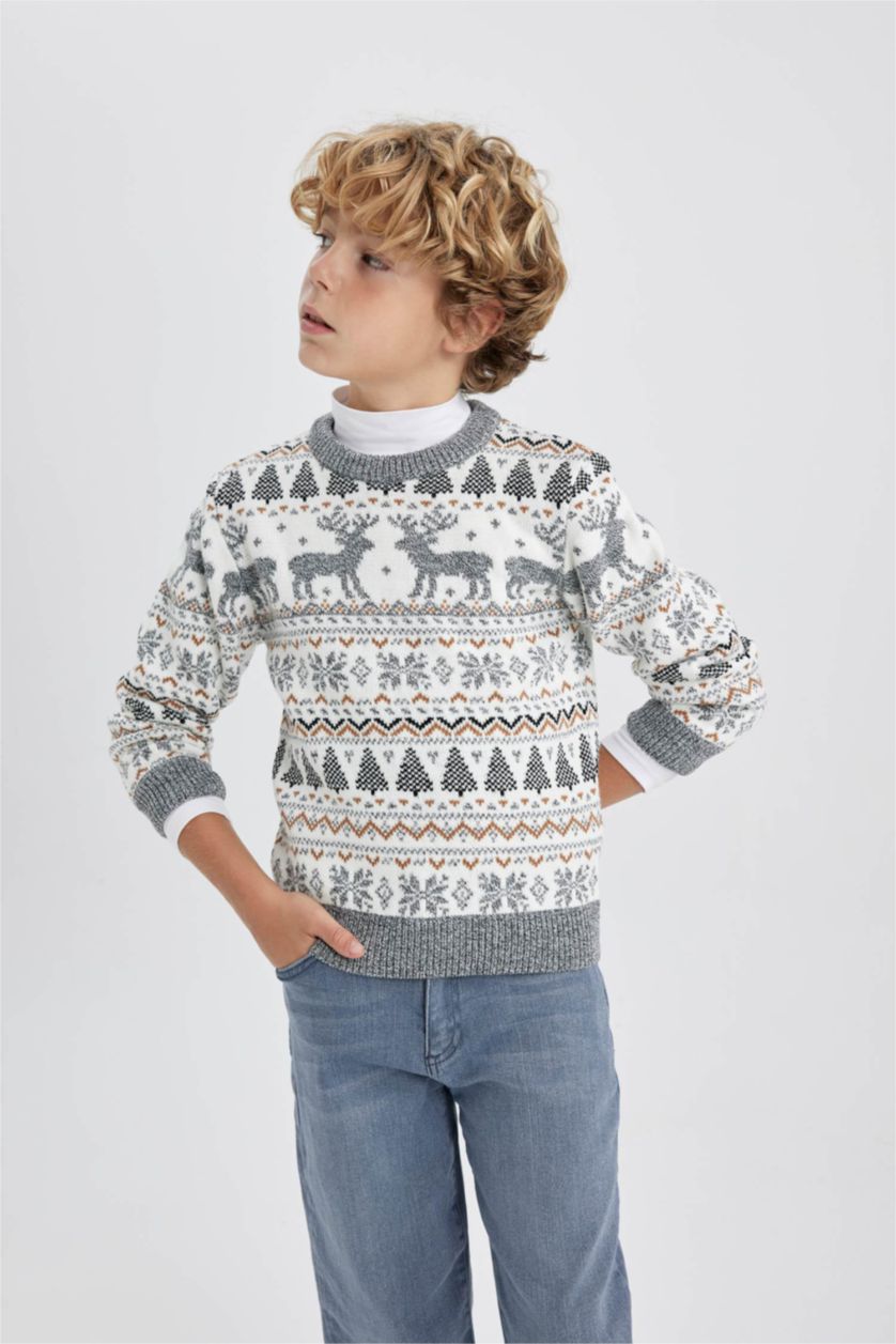 GARÇONS Écru Pull-Over De Noël Col Rond Pour Garçon