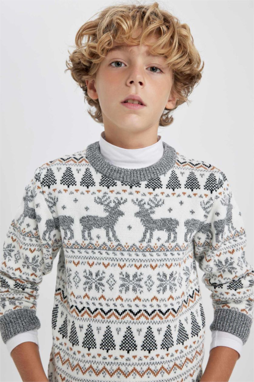 GARÇONS Écru Pull-Over De Noël Col Rond Pour Garçon