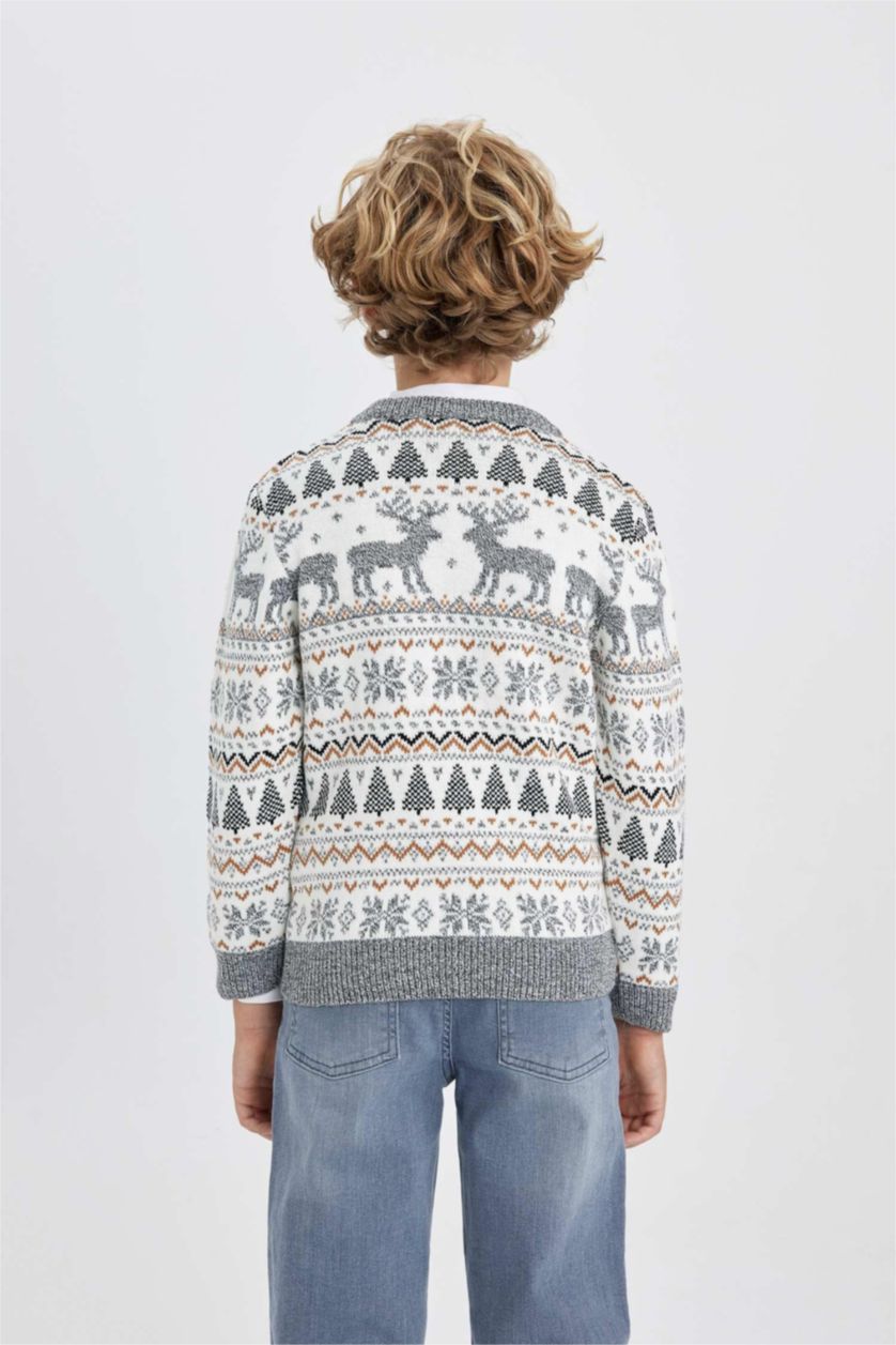 GARÇONS Écru Pull-Over De Noël Col Rond Pour Garçon