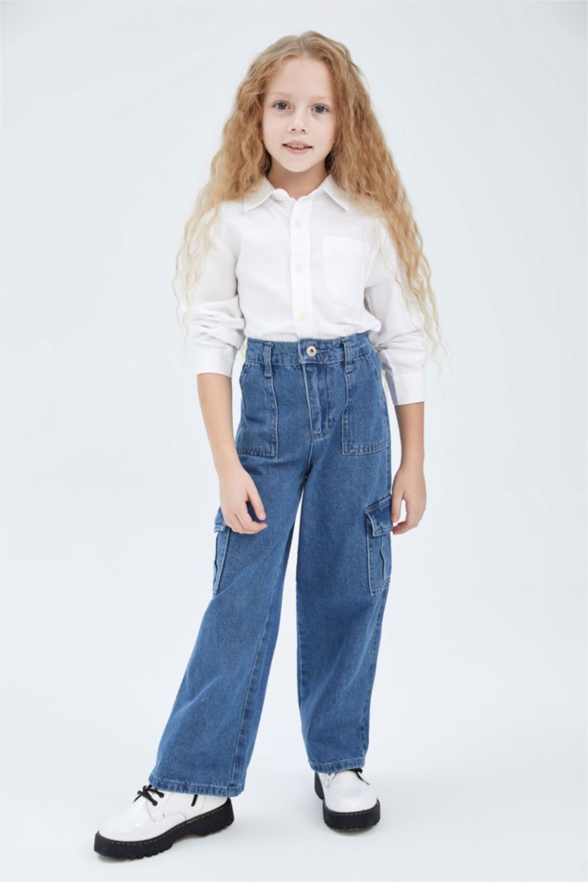 GIRLS & TEENS Light Blue Girl Cargo Pocket Wide Leg Jeans