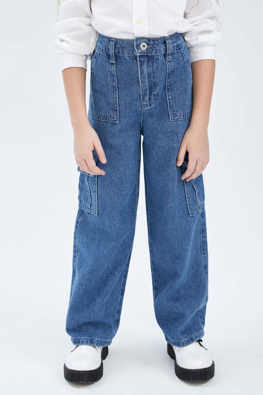 GIRLS & TEENS Light Blue Girl Cargo Pocket Wide Leg Jeans