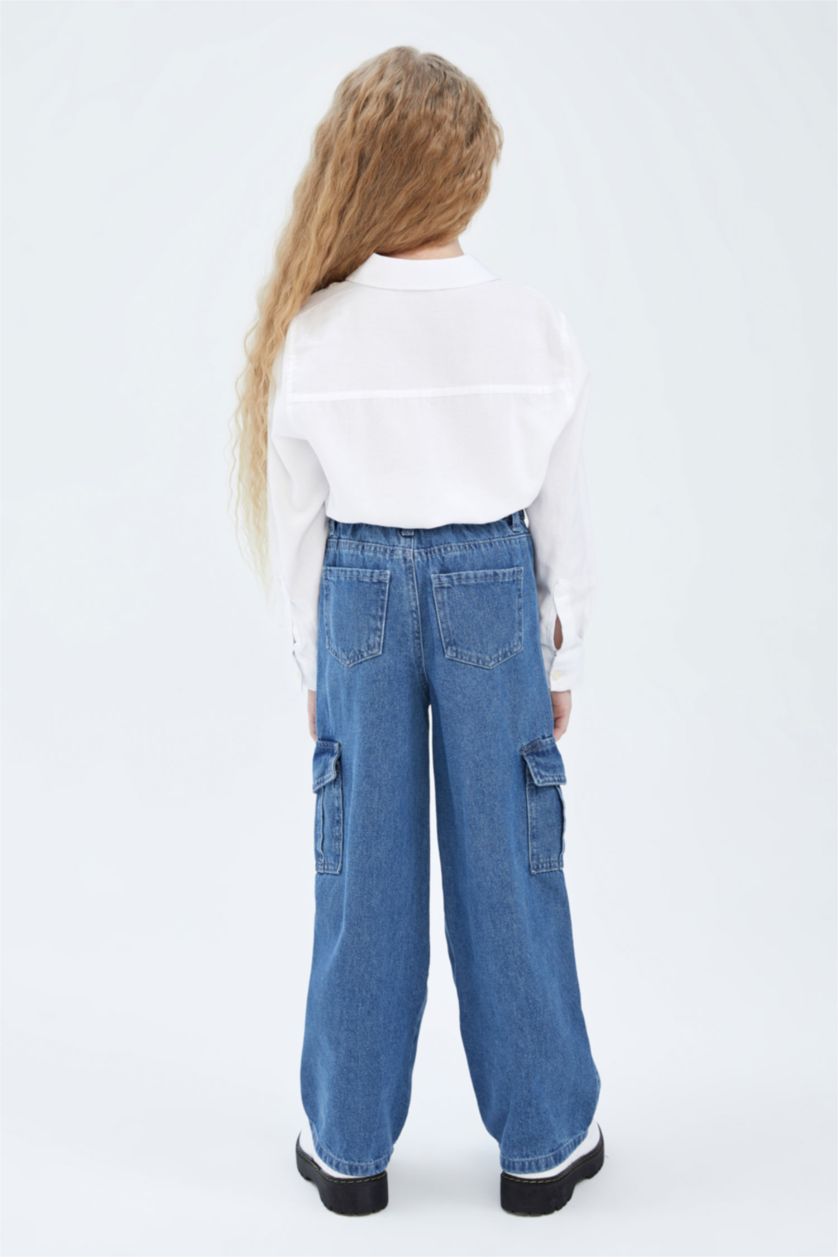 GIRLS & TEENS Light Blue Girl Cargo Pocket Wide Leg Jeans