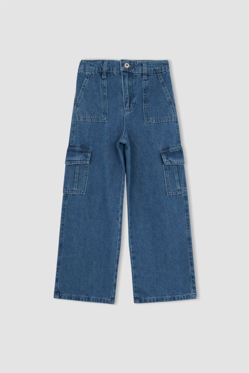 GIRLS & TEENS Light Blue Girl Cargo Pocket Wide Leg Jeans