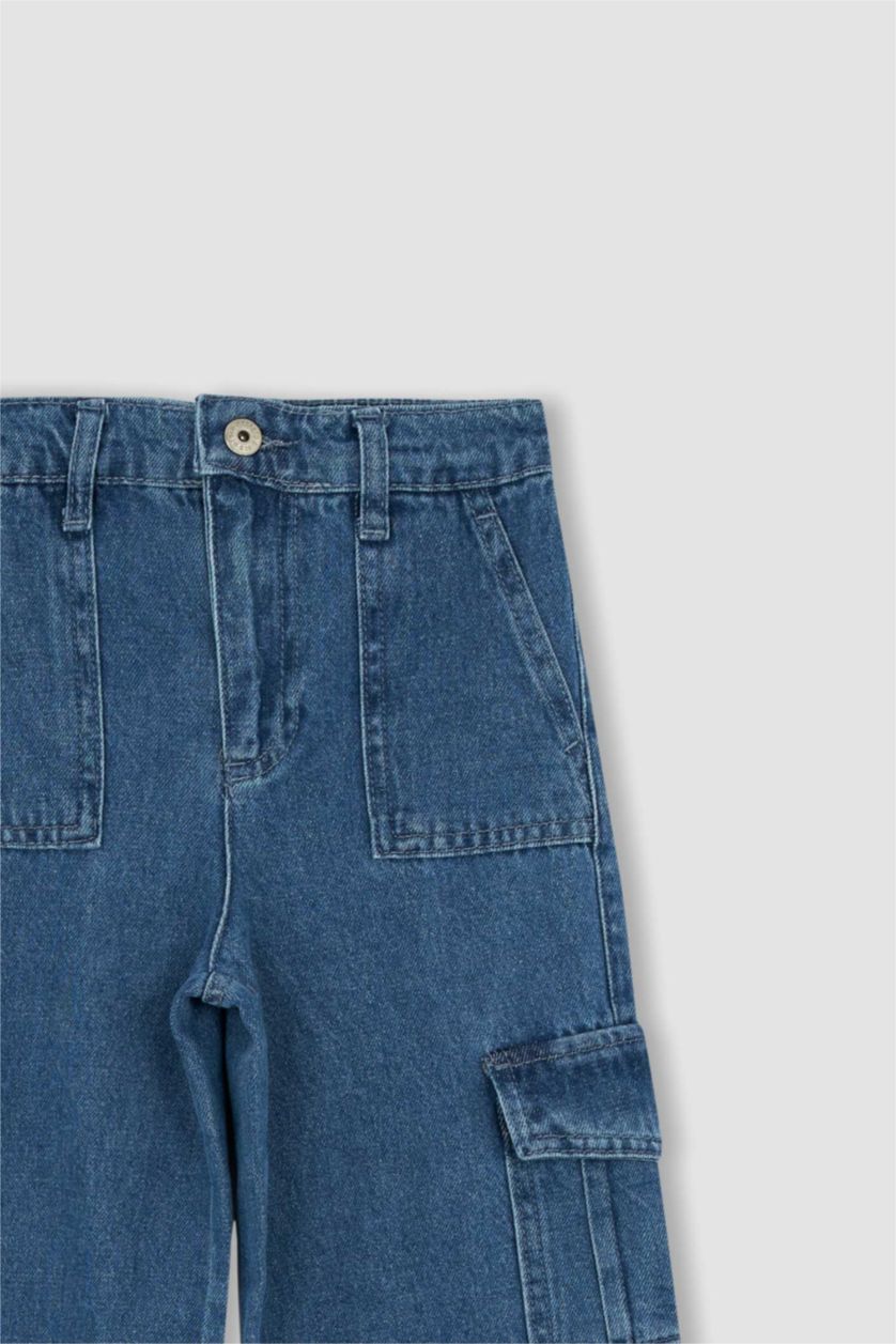 GIRLS & TEENS Light Blue Girl Cargo Pocket Wide Leg Jeans