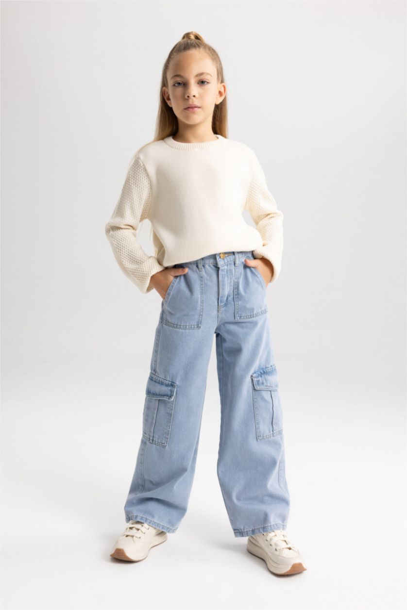 FILLES BLEU Clair Pantalon Jean Large Pour Fille